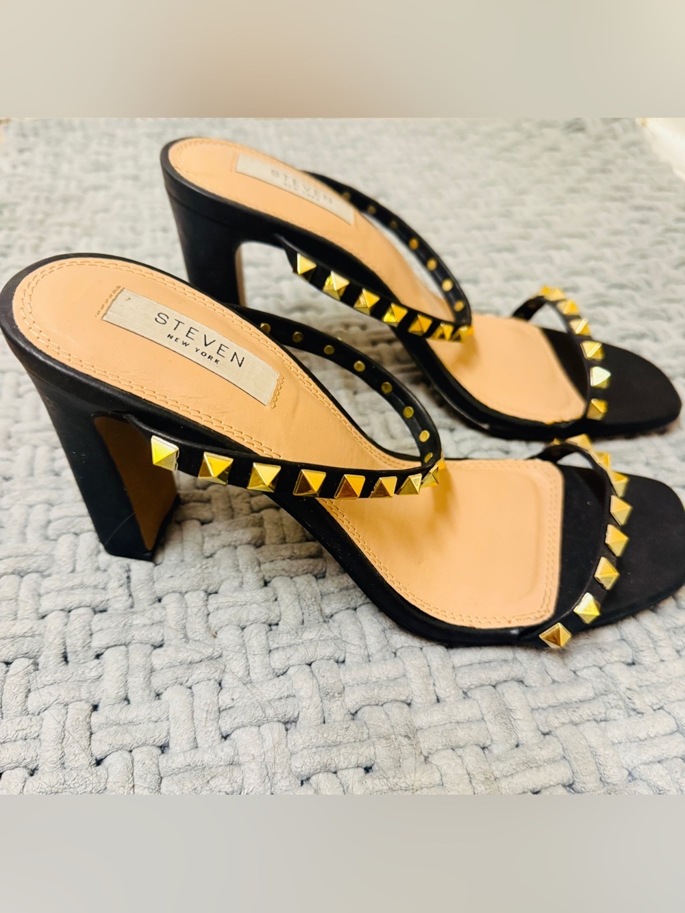 Black Studded Block Heel Sandals